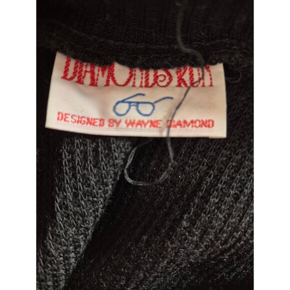 Diamonds Run By Wayne Diamond VTG 70s Sweater Sequin Knit Puff Sleeve Blk sz XS - Picture 5 of 5